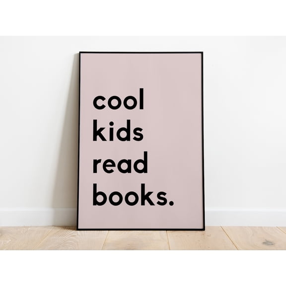 Pink Cool Read Books Illustration Wall Art for Playroom and Classroom, Unframed Paper Print Size 8x12