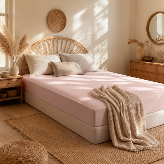 Pink Cooling Tencel Fitted Sheet Solid Ice Silk Silky Breathable Deep Pocket Mattress Cover Skin Friendly Bare Sleep Luxury Bedding For Bedroom Guest Room Daily Use