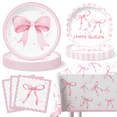 thumbnail image 1 of Morabloomy Pink Coquette Birthday Supplies Paper Plates Napkins Tablecloth Set, 1 of 6