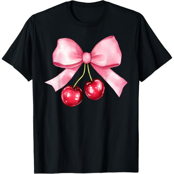 Pink Coquette Bow Cherry Birthday Cute Women Kids Girls T-Shirt