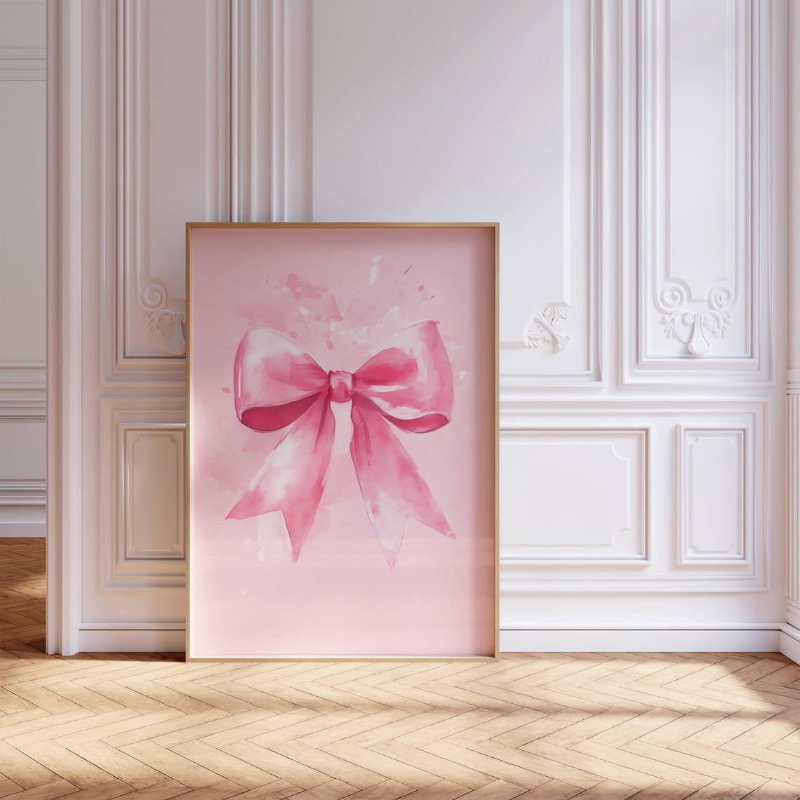 Pink Coquette Bow Print, Minimalist Bow Wall Art, Pink Coquette Decor ...