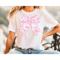 thumbnail image 1 of Pink Coquette Bow Shirt for Women,Cute Graphic Tee Tops, Soft Comfort T shirt，Round neck，Fashion，cotton，white，S-5XL, 1 of 4
