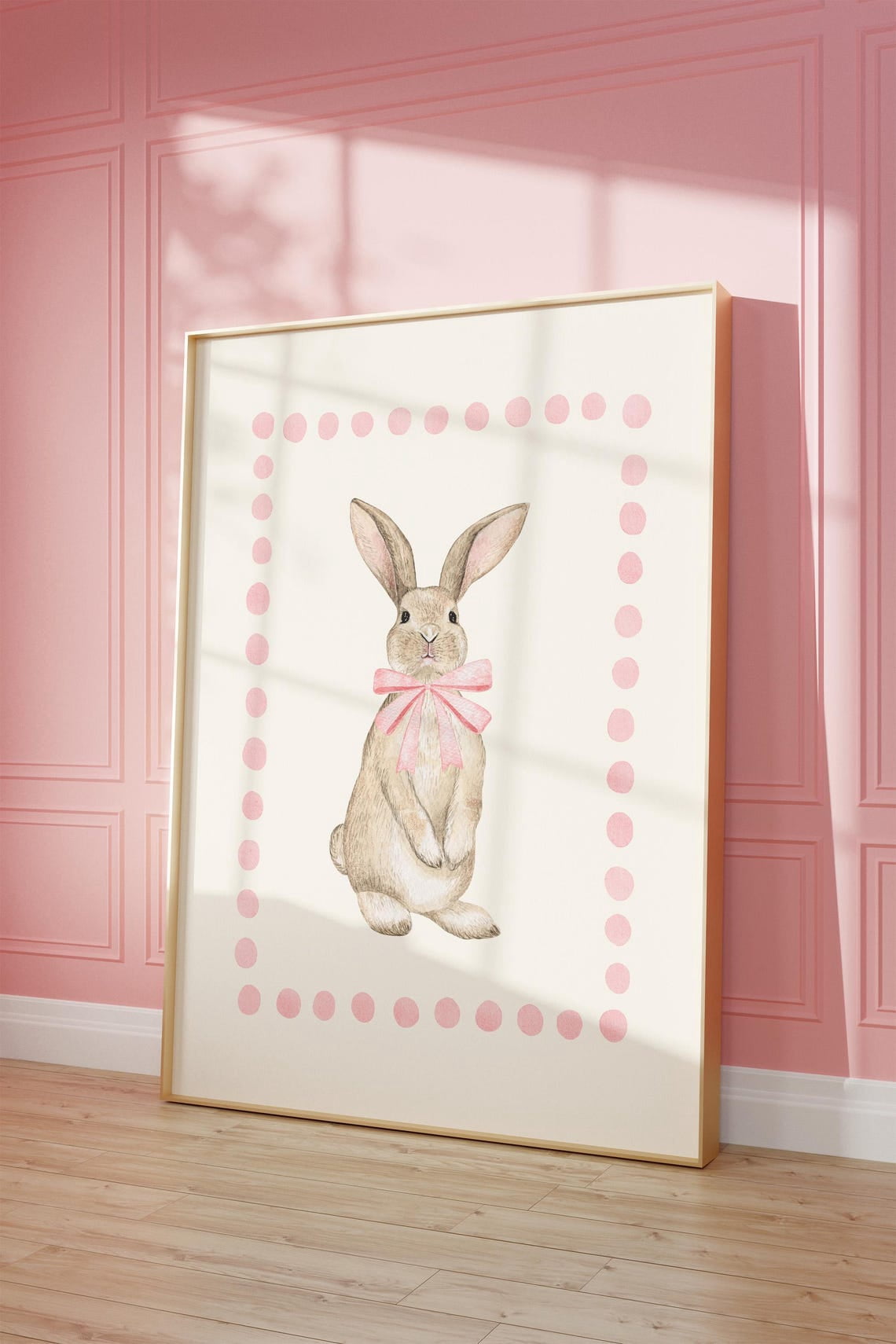 Pink Coquette Bunny Wall Art Print, Cute Spring Animal Illustration And ...