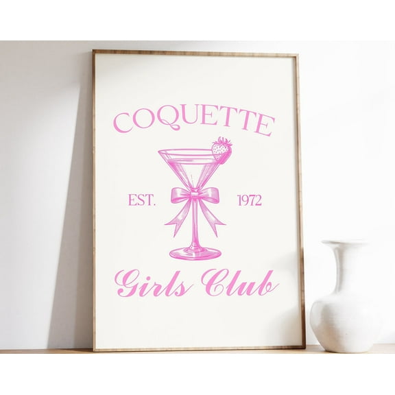 Pink Coquette Decor, Coquette Girls Club, Pink Bow Soft Girl Aesthetic Art, Pink Girly Wall Art, Preppy Apartment Decor Wall Art, Modern Wall Decor, 8x12 UNFRAMED
