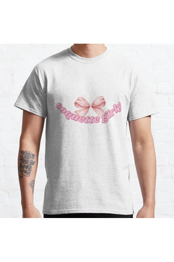 Pink Coquette Girly With Bow Transparent Classic T-shirt