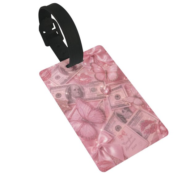 Pink Coquette Manifest Abundance Luggage Tag, Waterproof Travel Bag Identifier