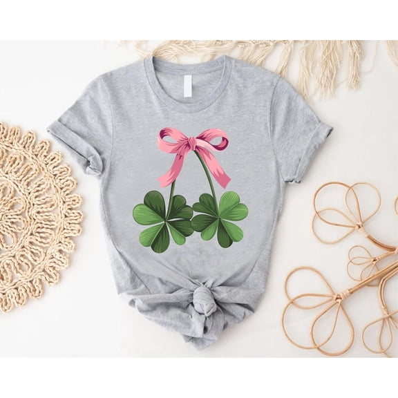 Pink Coquette Shamrock Cherries Shirt,Girly St Patrick Clover Shirt,Lucky Shamrock Shirt,St Patricks Her,Womens St Pattys Day Shirt Tshirt All Size S-5XL