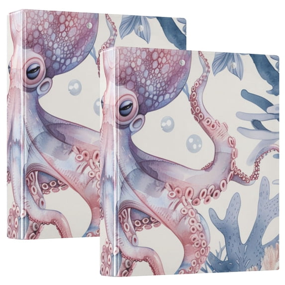 Pink Coral Octopus 3 Ring Binders 1.5 inch Hardcover File Folders with Interior Pockets A4 Size Organizer for School Office Hospital