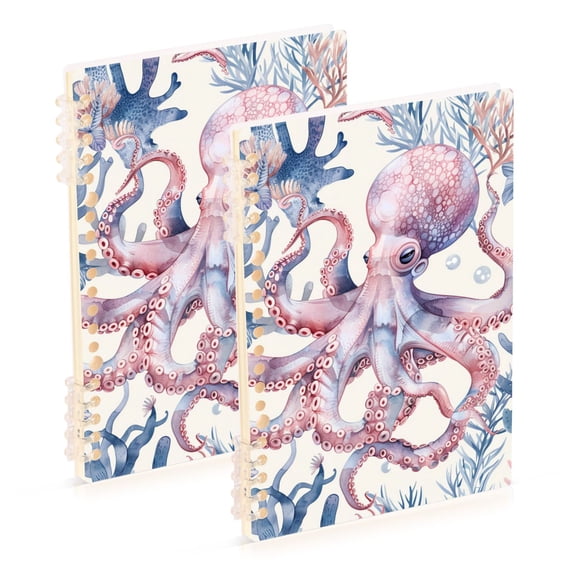 Pink Coral Octopus Ring Binder Notebook Journey Note Diary College Ruled Spiral Notebook Study Loose Leaf Paper A5 60 Pages