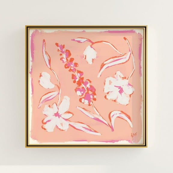 Pink & Coral Orange Floralmodernouthern Botanical Print, Grandmillennial, Elegant Preppy Chinoiserie Decor Wall Art, Modern Wall Decor, 16x16 UNFRAMED