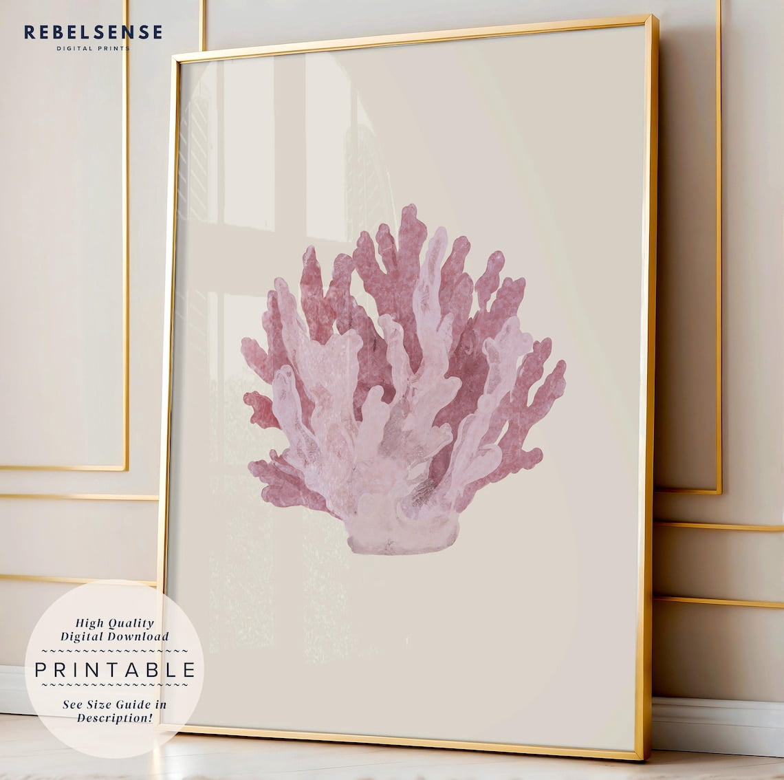 Pink Coral Print, Coastal Ocean Wall Art Download, Beach House Decor ...