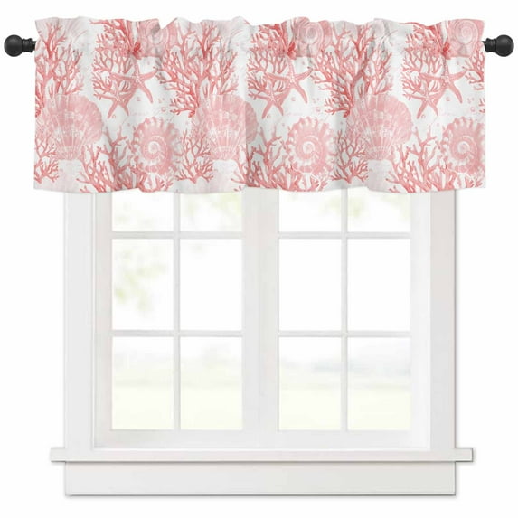 Pink Coral Valances for Windows Farmhouse Kitchen Curtains Valances Rod Pocket Valance Curtains for Kitchen Windows Coastal Nautical Ocean Starfish Conch Window Valances for Bathroom Bedroom 60"x18"