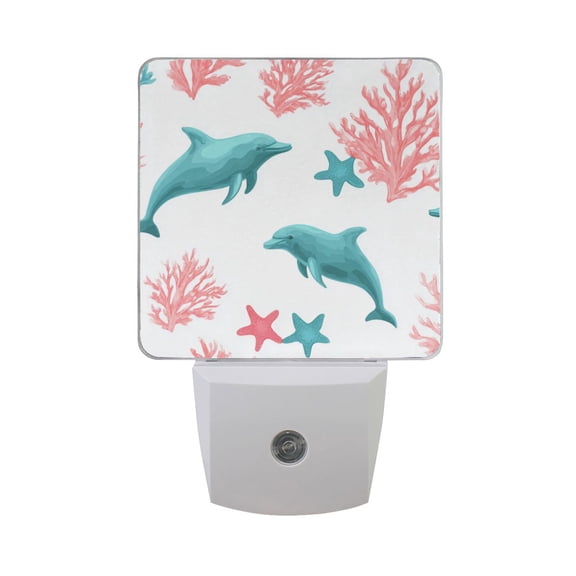 Pink Corals Blue Dolphins LED Night Light with Smart Sensor Plug Into Wall Dusk to Dawn 2 packs