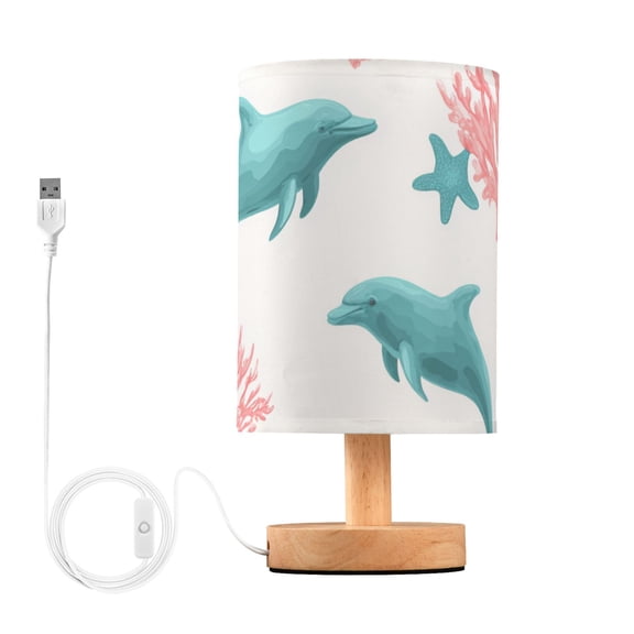 Pink Corals Blue Dolphins Table Lamp with USB Port LED Warm Light Lamp Night Light Home Decor