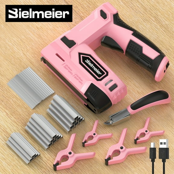 Pink Cordless 2-in-1 Nail & Staple Gun, 4V Battery Powered with 2600 Staples & Nails, Electric Brad Nailer Tacker for Home Repair, Carpentry, Woodworking - Perfect Gift