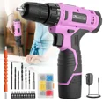 thumbnail image 1 of Pink Cordless Drill Set for Women, 12V Lightweight Electric Drill & Driver w/ 1.5Ah Battery & Charger, 21+1 Torque, 180 in-lbs, 30+ Bits, Ideal DIY Gift, 1 of 8