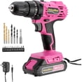 thumbnail image 1 of Pink Cordless Drill Set, 20V Lithium-ion Power Drill Set with LED Light and Magnetic Holder, 3/8-Inch Keyless Chuck, 18+1 Torque Settings, Electric Cordless Drill Set with Battery and Charger, 1 of 4