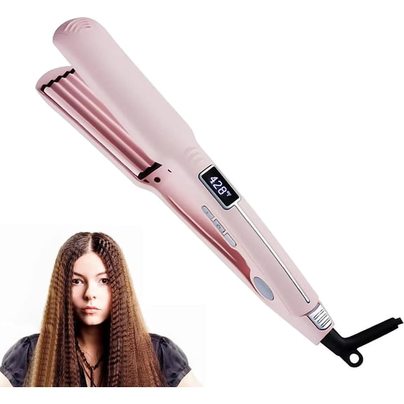 Pink Corrugation Hair Volumizing Iron 13 Adjustable Temperature LCD Display Curly Hair Crimper Iron for Fluffy Hair Styling Tool