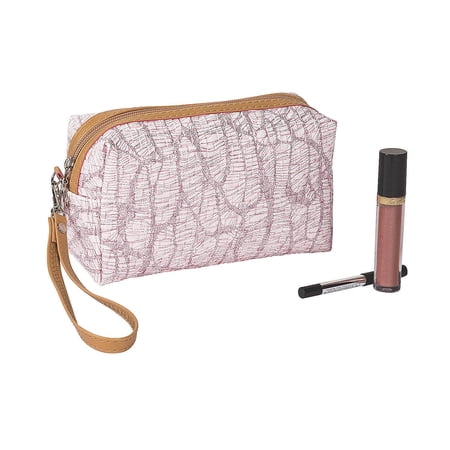 Pink Cosmetic Bag W/ Faux Leather Trim - Apparel Accessories - 1 Piece