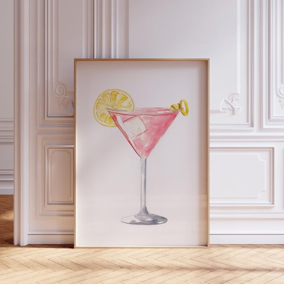 Pink Cosmopolitan Poster Pink Cocktail Poster Pink Alcohol Print Pink Watercolor Cocktail Print Cosmo Print Pink Drink Print, Unframed Poster Size 8x12