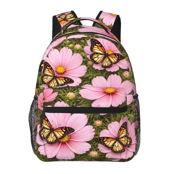 Pink Cosmos Butterfly Backpack Lightweight Rucksack Travel Bag for Men and Women
