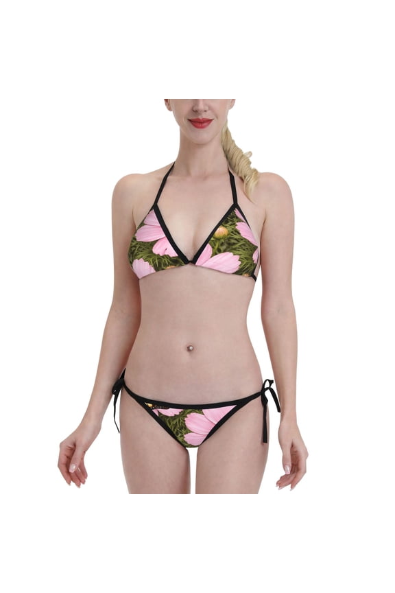 Pink Cosmos Butterfly Women's Bikini Set Two Piece Swimsuit Triangle Bathing Suit Adjustable Beach Swimwear