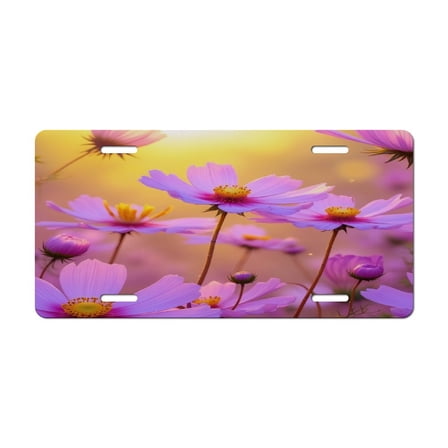 Pink Cosmos Flowers at Sunset License Plate Lightweight Aluminum Automotive Decoration Vanity Tag for Front Back Car 12x6 Inch
