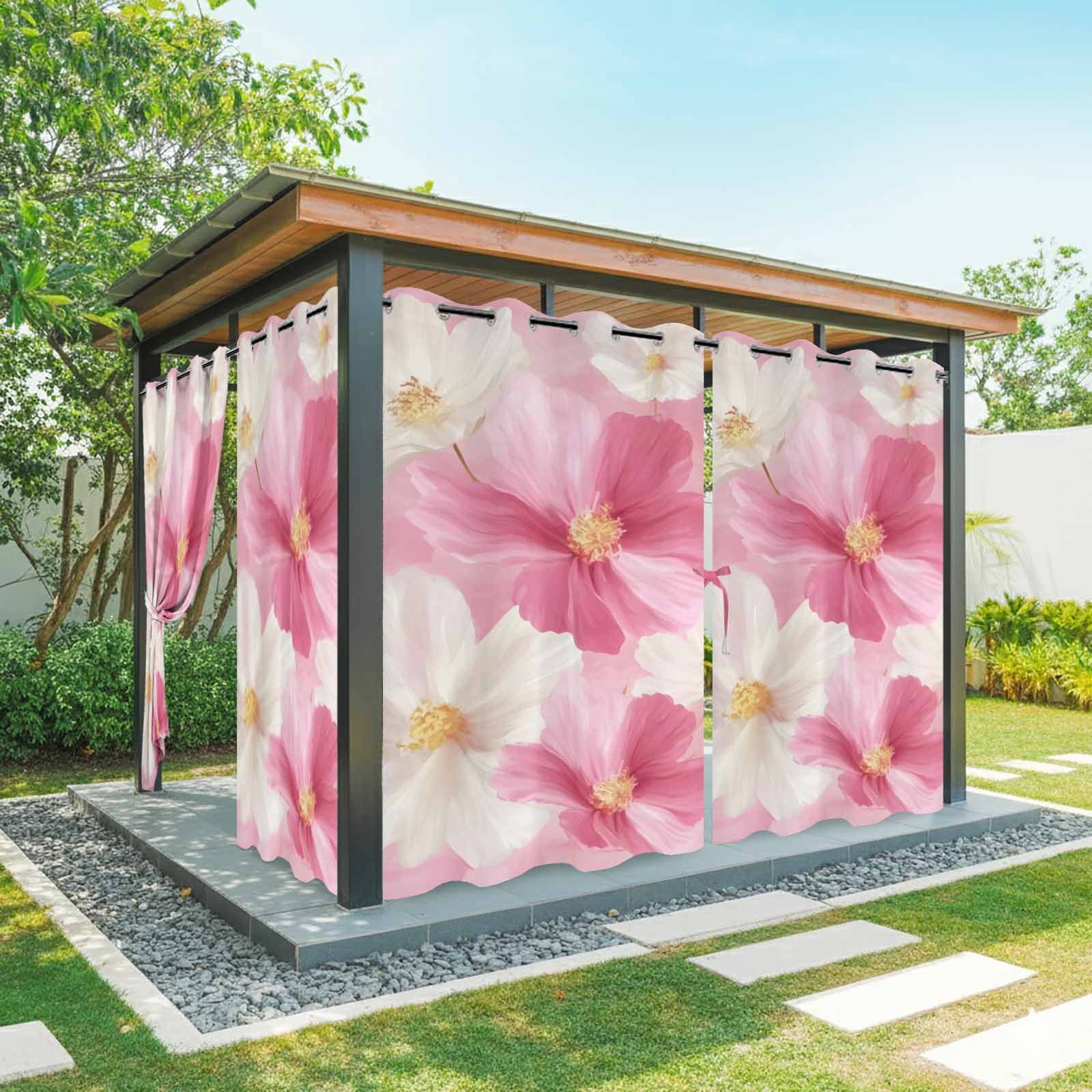 Pink Cosmos Outdoor Curtains for Patio Waterproof, Spring Flower Daisy ...
