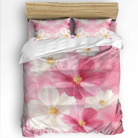 Pink Cosmos Queen Size Comforter Set, Spring Flower Daisy Retro Soft Bedding for All Seasons, 4 Pcs Bed Set with 1Comforter (90"x92") ,1 Sheet(94"x116"), 2 Pillowcases (19"x29")