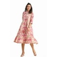 thumbnail image 1 of Pink Cotton Abstract Gathered Dress, 1 of 7