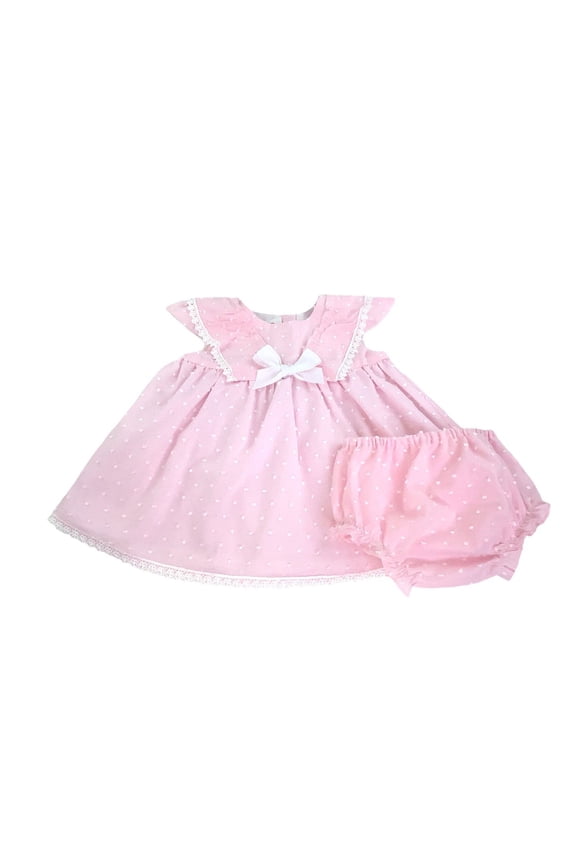 Pink Cotton Candy Fluttered Sleeves Dress and Bloomer Set