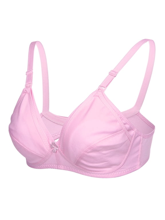Pink Cotton Front Open Maternity Breastfeeding Bra Seamless Nursing Bralette For Women Breathable Skin-Friendly Adjustable Straps Wireless Maternity Underwear (36/80) - 5.5 inches / 14 cm