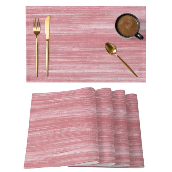 Pink Cotton Linen Placemats Set of 1, Modern Abstract Gradient Pink Lines Texture Washable Table Place Mats Heat Insulating Placemat for Dining Room Kitchen Daily Use 13 x 19 Inch