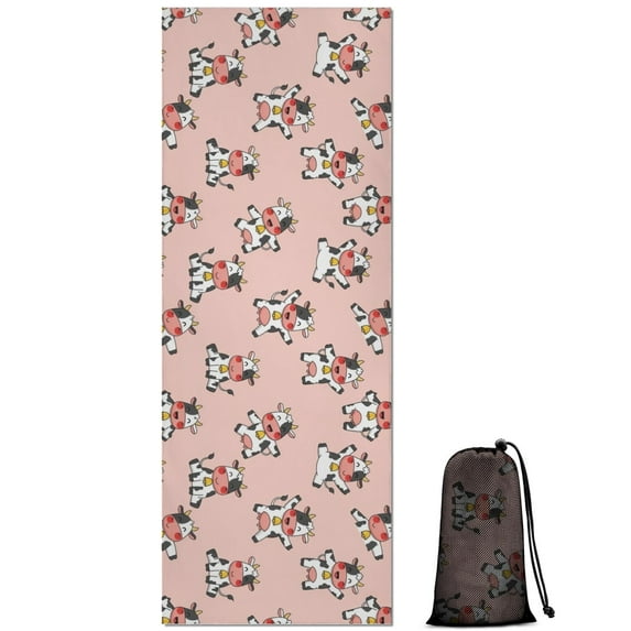 Pink Cow Bell Pattern Hot Yoga Mat Towel Non Slip for Hot Yoga - Quick-Drying Yoga Mat Cover with 4 Corner Pockets with Travel Bag - Hot Yoga Towel Non Slip 74"x26"