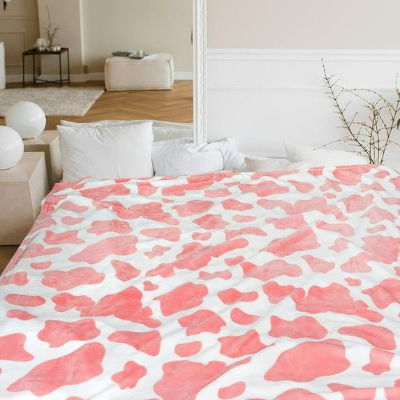 Pink Cow Blanket Twin Size Soft Flannel Cozy Cow Print Blanket Lightweight Fleece Fuzzy Blanket Plush All Seasons Cow Throw Blanket for Couch Sofa Bed 60"x80"