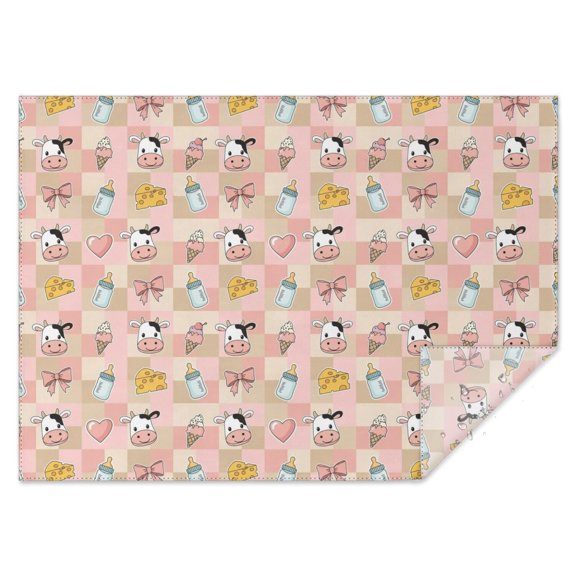 Pink Cow Checkered Pattern Rectangle Tablecloth 60"x84",Waterproof Polyester Rectangle Table Cloth, Wipeable Spillproof Polyester Tablecloth for Dining, Camping, Indoor and Outdoor