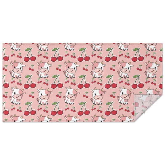 Pink Cow Cherry Pattern Rectangle Tablecloth 60"x120",Waterproof Polyester Rectangle Table Cloth, Wipeable Spillproof Polyester Tablecloth for Dining, Camping, Indoor and Outdoor