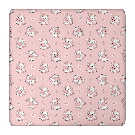 Pink Cow Cherry Pattern Square Fitted Tablecloth with Elastic Edge,Square Table Cover,Washable Elastic Table Cover for Home Kitchen Party Decor 36"x36"