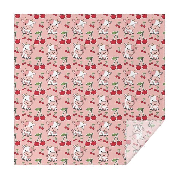 Pink Cow Cherry Pattern Square Tablecloth,Waterproof Square Table Cover,Wipeable Spillproof Washable Table Cover for Home Kitchen Party Decor 52"x52"(132x132cm)