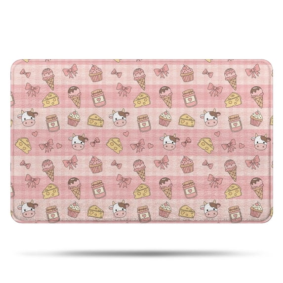 Pink Cow Dessert Bow Pattern Bathroom Rugs Mat,Non Slip Microfiber Bathroom Rug,Rubber Backing,Soft Bathroom Mats for Bathroom Floor,Tub and Shower,20x32in(50x80cm)