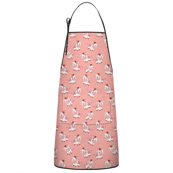 Pink Cow Heart Pattern Apron-Garden Aprons for Women with Pockets-Cotton Linen Waterproof Kitchen Cooking Gardening Aprons Adjustable for Kitchen,Cooking,BBQ and Salon 33x27 Inch