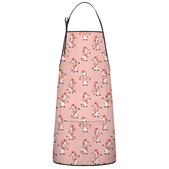 Pink Cow Heart Pattern Apron-Garden Aprons for Women with Pockets-Cotton Linen Waterproof Kitchen Cooking Gardening Aprons Adjustable for Kitchen,Cooking,BBQ and Salon 33x27 Inch
