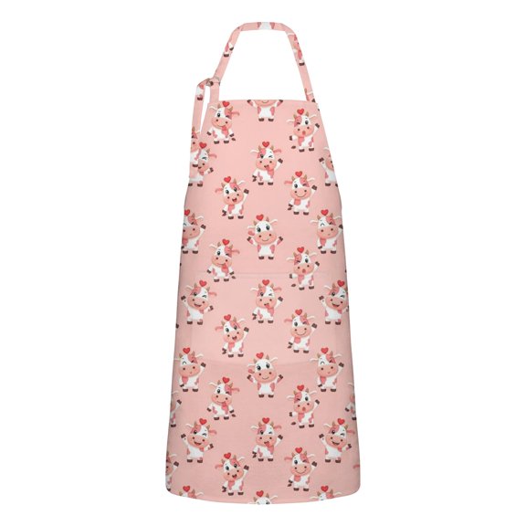 Pink Cow Heart Pattern Apron-Garden Aprons for Women with Pockets-Cotton Linen Waterproof Kitchen Cooking Gardening Aprons Adjustable for Kitchen,Cooking,BBQ and Salon 33x27 Inch