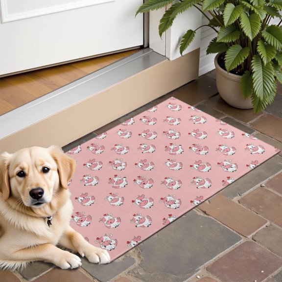 Pink Cow Heart Pattern Door Rugs,Washable Non Slip Door Mats Indoor,Decorative Door Mats,Entry Mat Indoor for Entrance,Bedroom,Kitchen,Bathroom,16"x24"