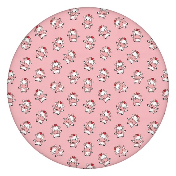 Pink Cow Heart Pattern Round Fitted Tablecloth with Elastic Edge,Dining Table Cover Waterproof,Outdoor Round Tablecloth for Camping,Dining,Indoor and Outdoor