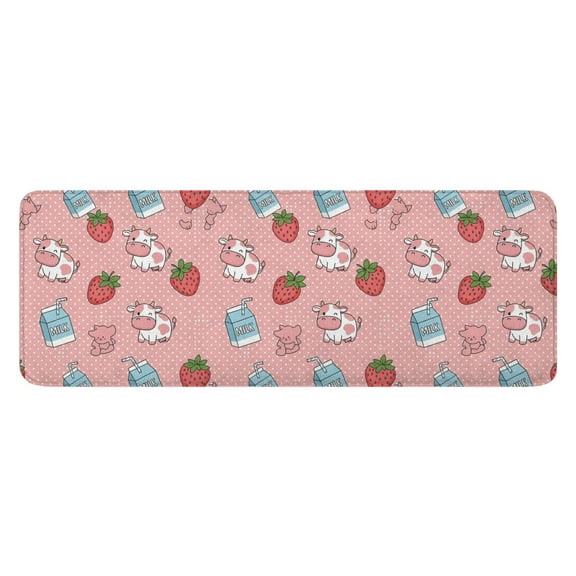 Pink Cow Milk Strawberry Pattern Kitchen Rug Mat,Kitchen Runner Rugs Non Skid Washable,Decorative Kitchen Floor Mats for Kitchen,Sink,Laundry,17"x47.2"