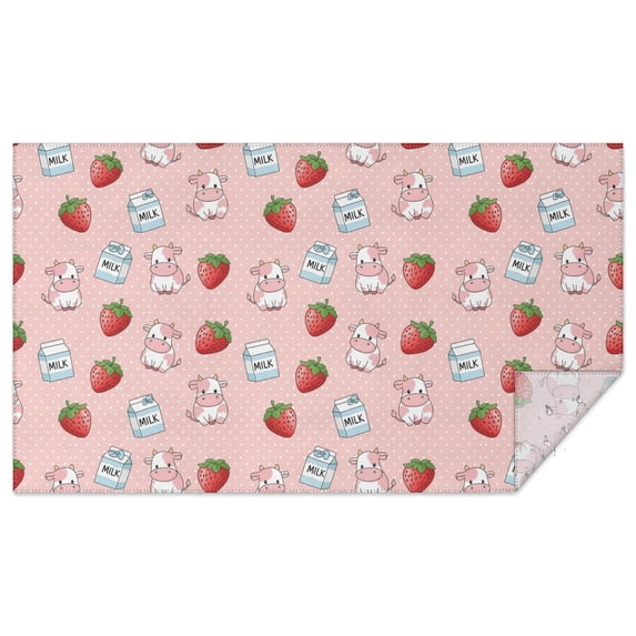 Pink Cow Milk Strawberry Pattern Rectangle Tablecloth 60"x102",Waterproof Polyester Rectangle Table Cloth, Wipeable Spillproof Polyester Tablecloth for Dining, Camping, Indoor and Outdoor
