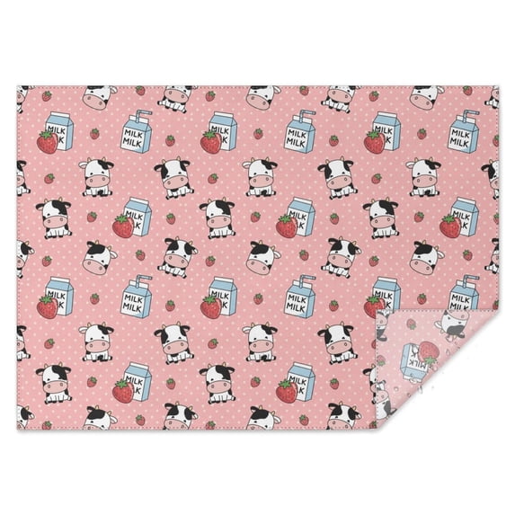 Pink Cow Milk Strawberry Pattern Rectangle Tablecloth 60"x84",Waterproof Polyester Rectangle Table Cloth, Wipeable Spillproof Polyester Tablecloth for Dining, Camping, Indoor and Outdoor