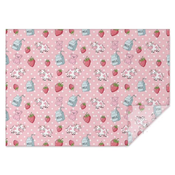 Pink Cow Milk Strawberry Pattern Rectangle Tablecloth 60"x84",Waterproof Polyester Rectangle Table Cloth, Wipeable Spillproof Polyester Tablecloth for Dining, Camping, Indoor and Outdoor