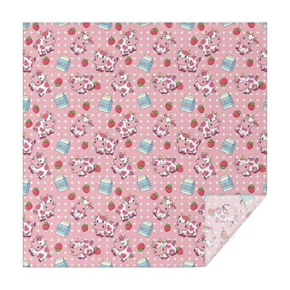 Pink Cow Milk Strawberry Pattern Square Tablecloth,Waterproof Square Table Cover,Wipeable Spillproof Washable Table Cover for Home Kitchen Party Decor 52"x52"(132x132cm)